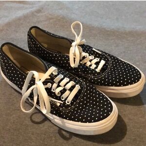 Vans: Black with White Hearts. Size 8 Women's/6.5 Men's